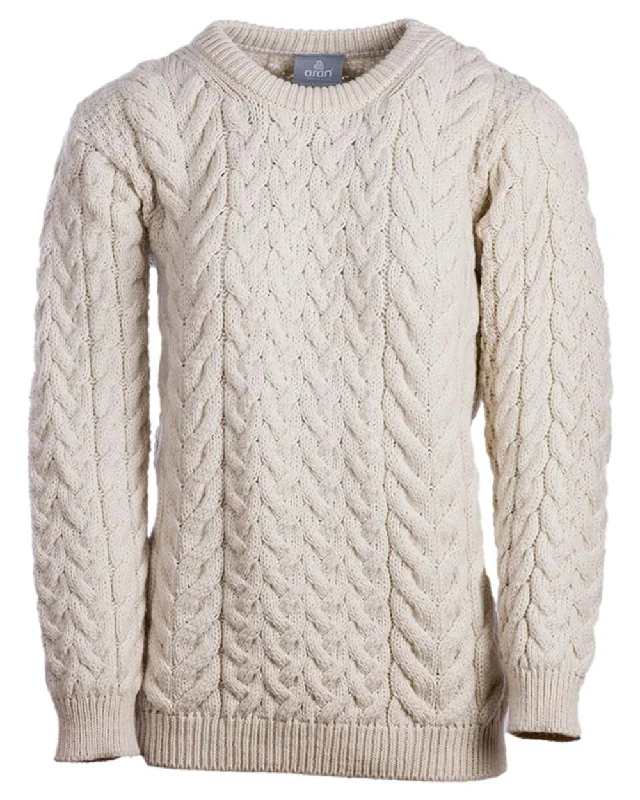 Aran Merino Wool Crew Neck Jumper Mesh Sweater Canvas Denim