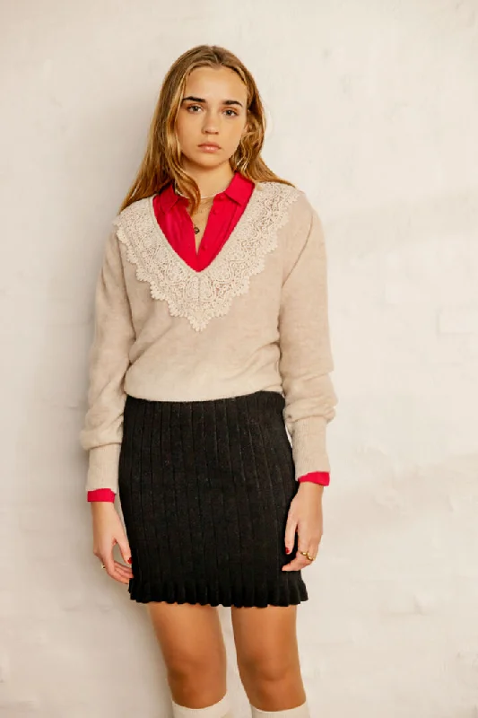 Atelier Reve Darel Jumper-Oatmeal Melange-20121672 Satin Blend Silk Blend Wool Blend
