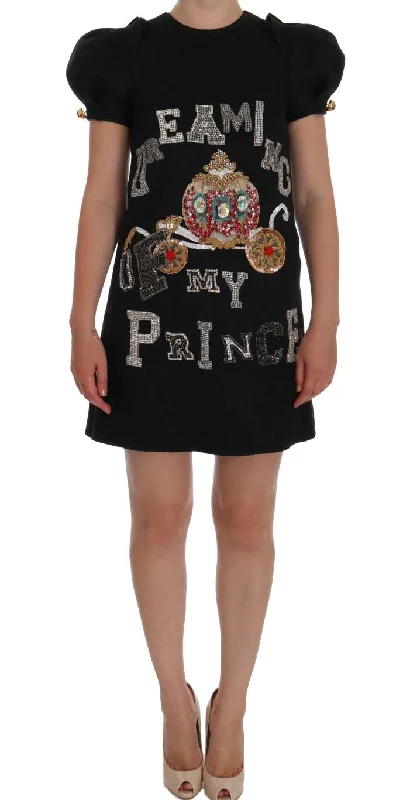 Dolce & Gabbana  Dream of My Prince Embellished Mini Dress Black Elegant Mini Dress with Ruffles