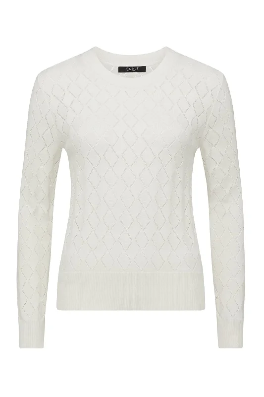 CABLE COTTON CASHMERE CREW JUMPER - WHITE Welt Pockets Slit Pockets Flap Pockets