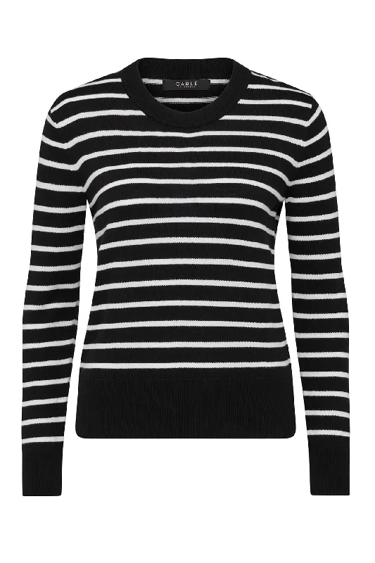 CABLE COTTON STRIPE CREW JUMPER - BLACK/WHITE Bright Pastel Dark