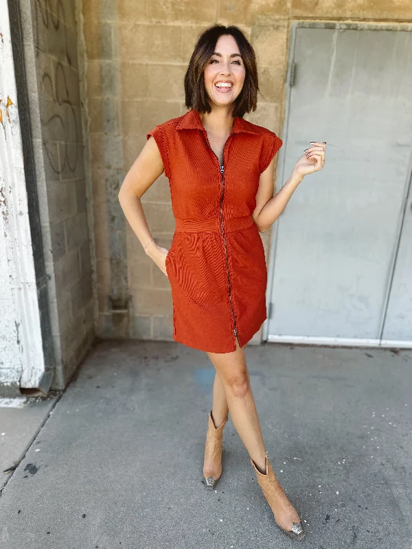 Cap Sleeve Mini Dress - Rust Elegant Lace Mini Dress
