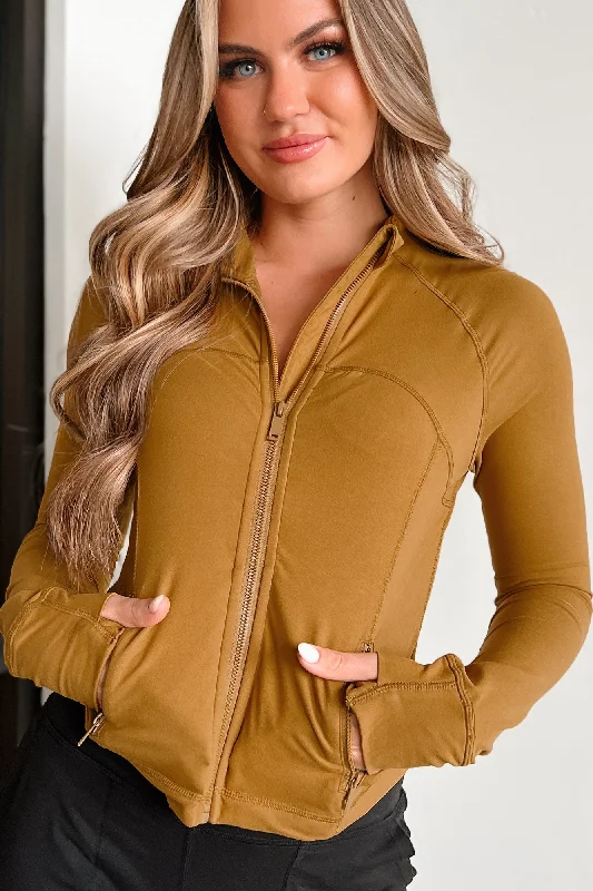 Catch My Breath Zip-Up Crop Jacket (Gold Spice) Stand-Up Collar Roll-Neck Collar Turtle Neck Catch My Breath Zip-Up Crop Jacket (Gold Spice) Stand-Up Collar Roll-Neck Collar Turtle Neck