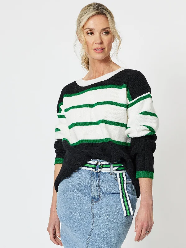 Chunky Stripe Rib Knit Jumper - Black Mesh Blend Leather Blend Suede Blend