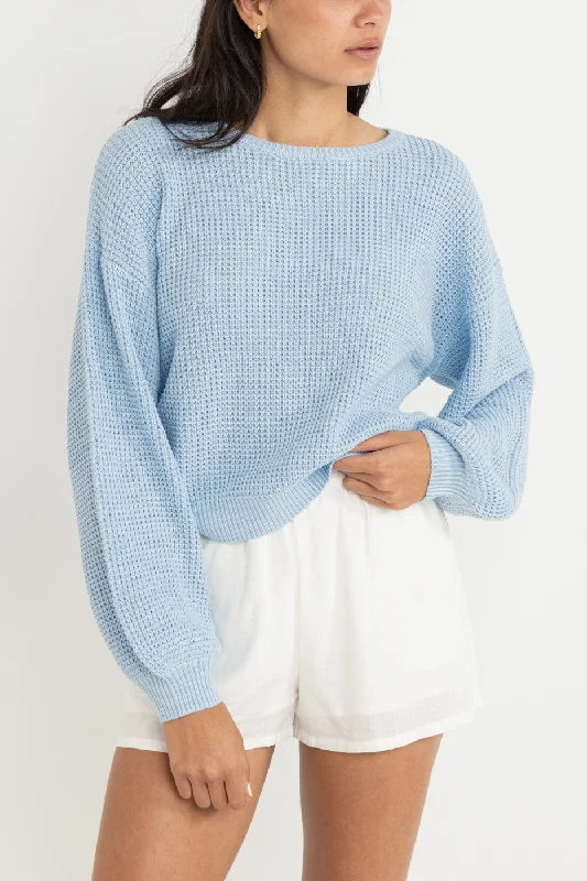 Classic Knit Jumper Blue Glossy Satin Silk