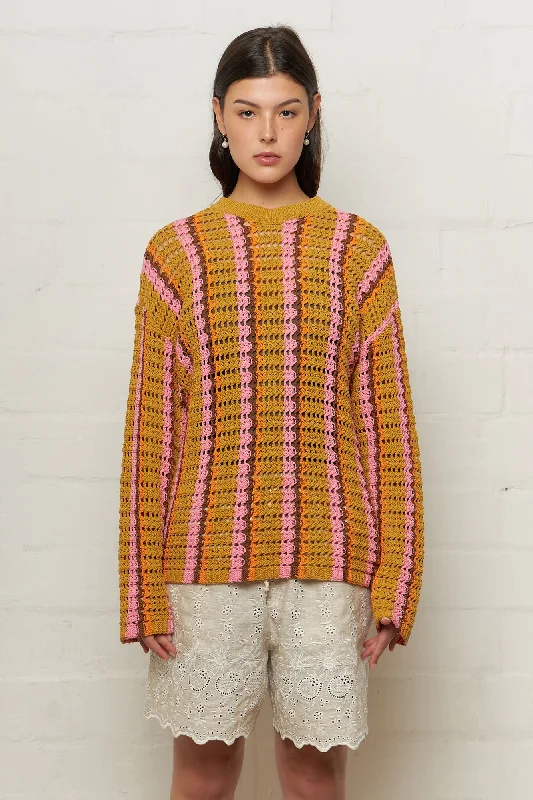 Elton Crochet Jumper Pink Stripe High Neck Crew Neck V-Neck