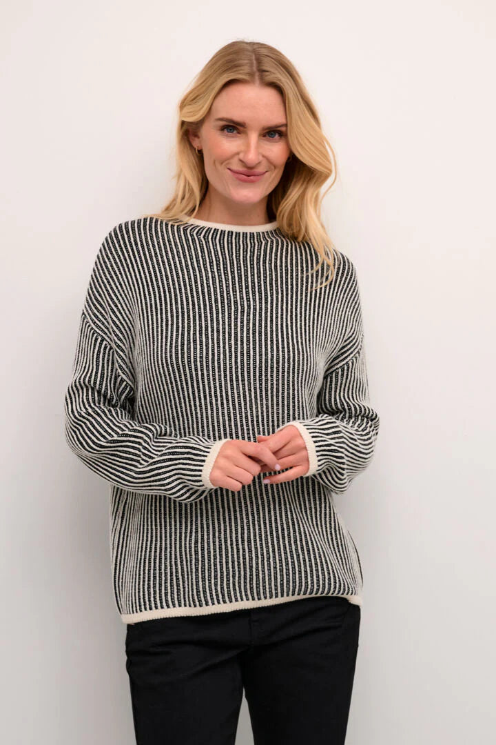 Cream Womens Soffie Jumper - Stripe Seamless Knitted Crochet