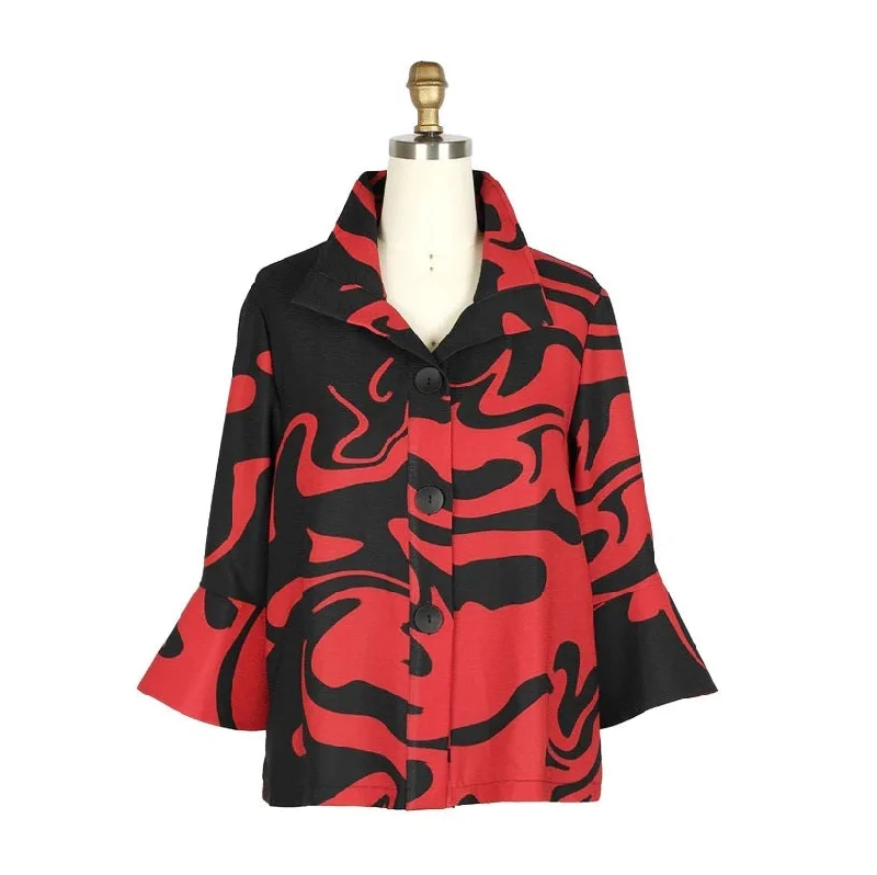 Damee NYC Marble Swirl-Print Short Jacket in Red & Black - 4938-RD Belted Jacket Elasticated Jacket Padded Jacket Damee NYC Marble Swirl-Print Short Jacket in Red & Black - 4938-RD Belted Jacket Elasticated Jacket Padded Jacket