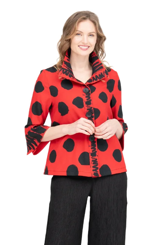 Damee NYC Dots & Scribbles Short Jacket in Red & Black - 4939-RD Cardigan Sweater Pullover