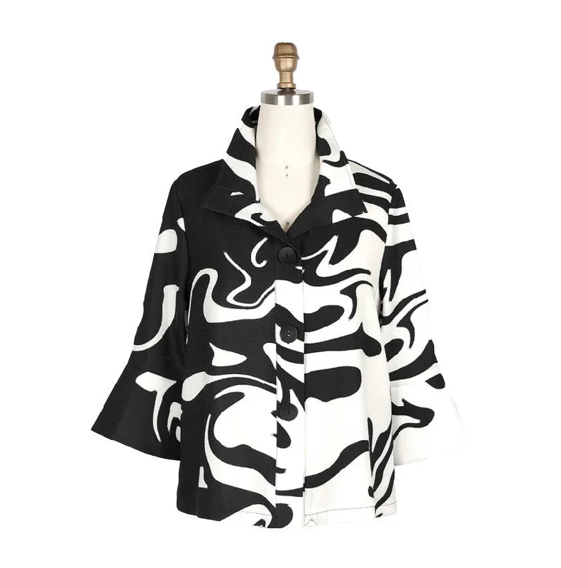 Damee NYC Marble Swirl-Print Short Jacket in Black & White - 4938-WT Front Pockets Side Pockets Patch Pockets Damee NYC Marble Swirl-Print Short Jacket in Black & White - 4938-WT Front Pockets Side Pockets Patch Pockets