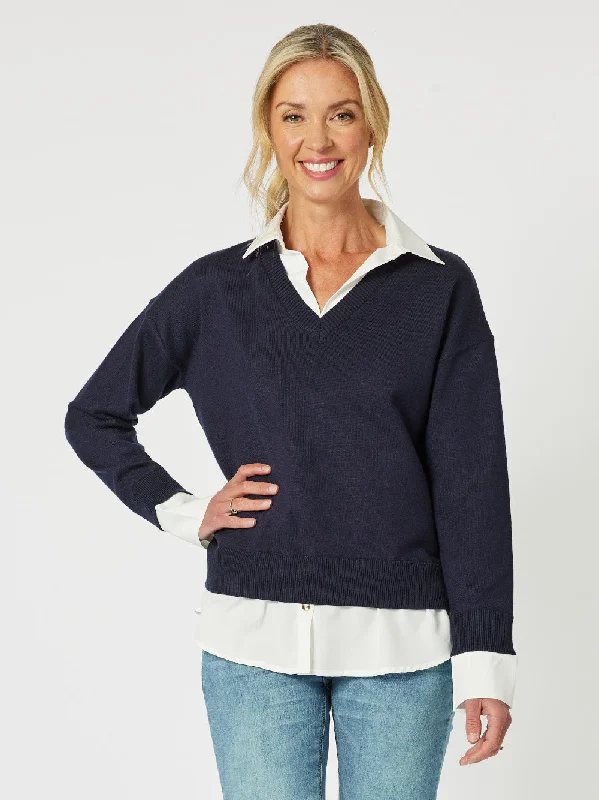 Dee 2 in 1 Knit Jumper - Navy/White Oversized Loose Flowy
