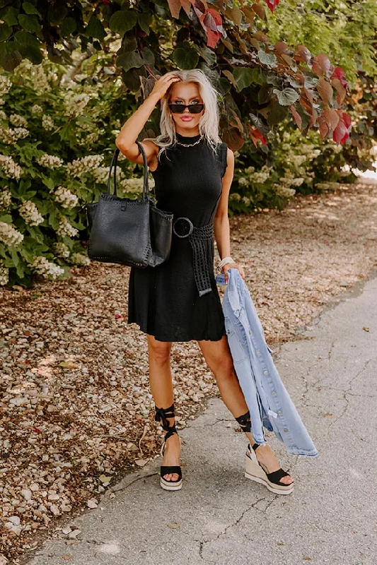 Driving To Malibu Mini Dress In Black Cozy A-Line Mini Dress