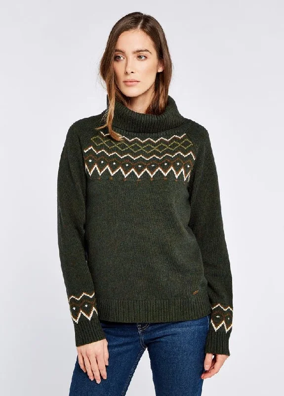 Dubarry Womens Riverstown jumper Olive green Open Front Closed Front Wrap Front