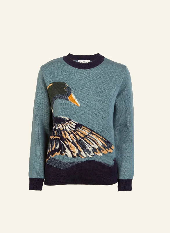 Esther Long Knitted Jumper - Mineral Blue Duck Chenille Brocade Lace