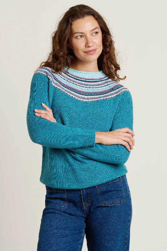 Fairisle Knitted Crew Neck Jumper Glossy Satin Silk