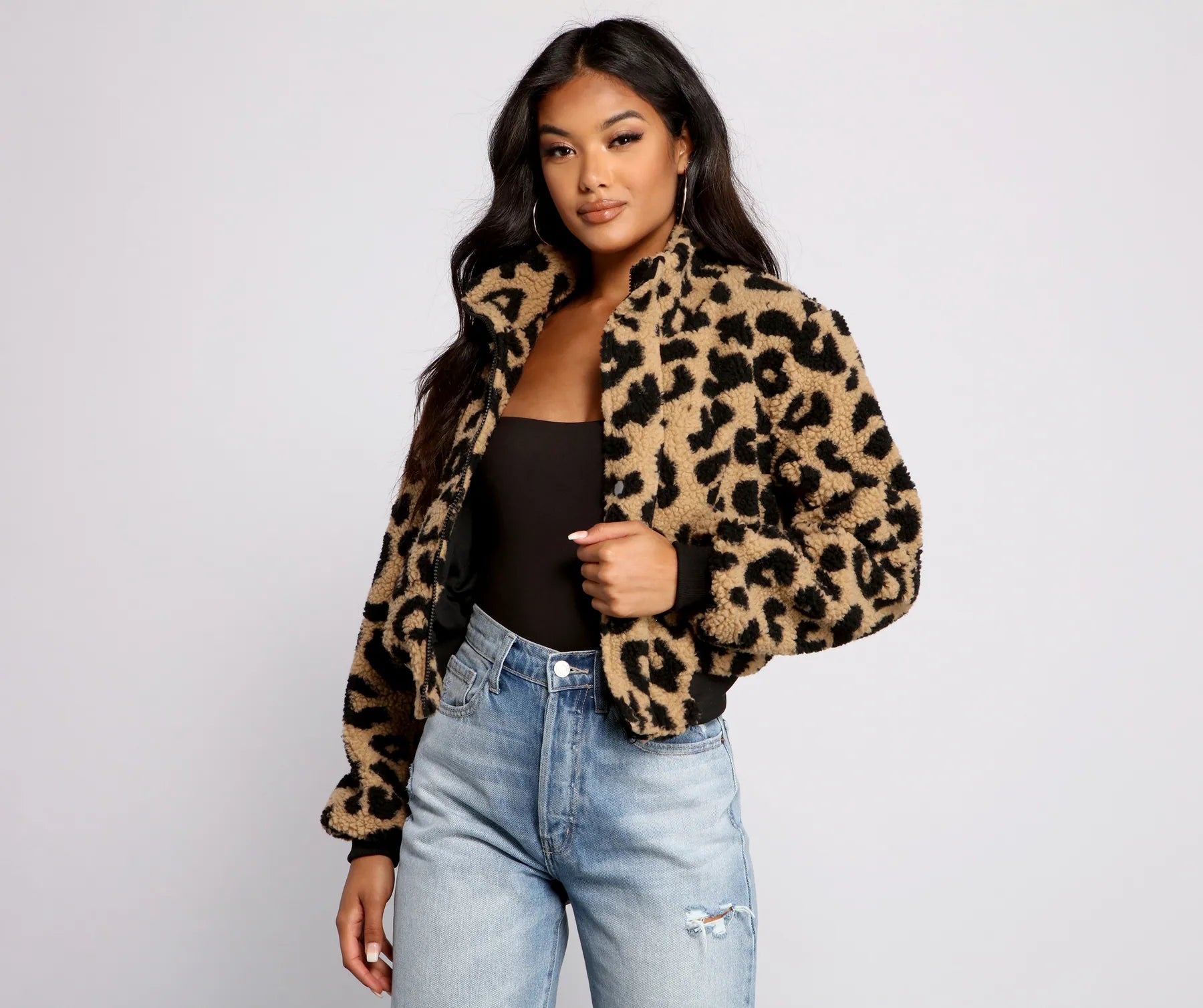 Feelin' Fab Leopard Print Bomber Jacket Nylon Jacket Polyester Jacket Spandex Jacket