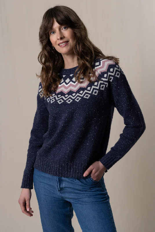 Fitz Cotton Winter Jumper in Navy Toggled Drawstring Belted