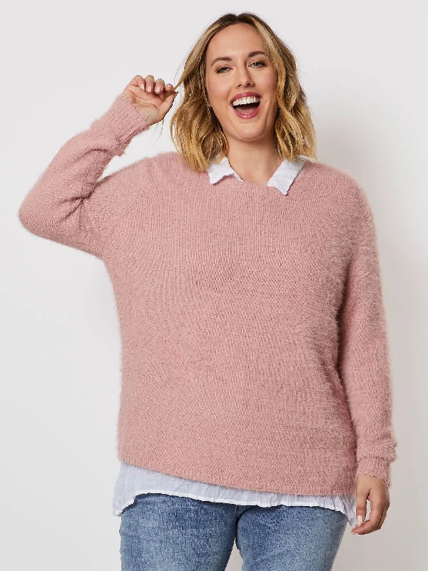 Fluffy Knit Jumper - Rose Tailored Straight A-Line