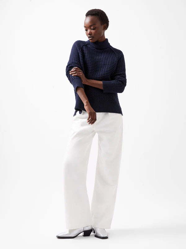 French Connection Keya Popcorn Mozart Jumper-Marine-78LZI Silk Blend Satin Velvet