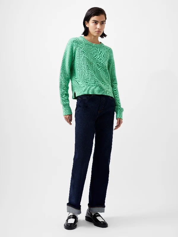 French Connection Lily Mozart Crew Neck Jumper-Minted Green-78XFE Glossy Satin Silk