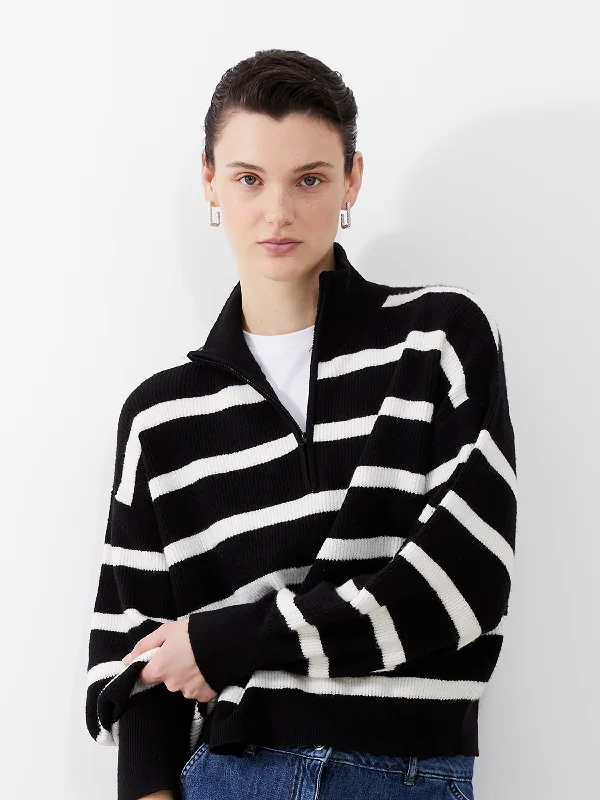 French Connection Vhari Half Zip Jumper-Black/Winter White-78LZF Stylish Fashionable Trendy French Connection Vhari Half Zip Jumper-Black/Winter White-78LZF Stylish Fashionable Trendy