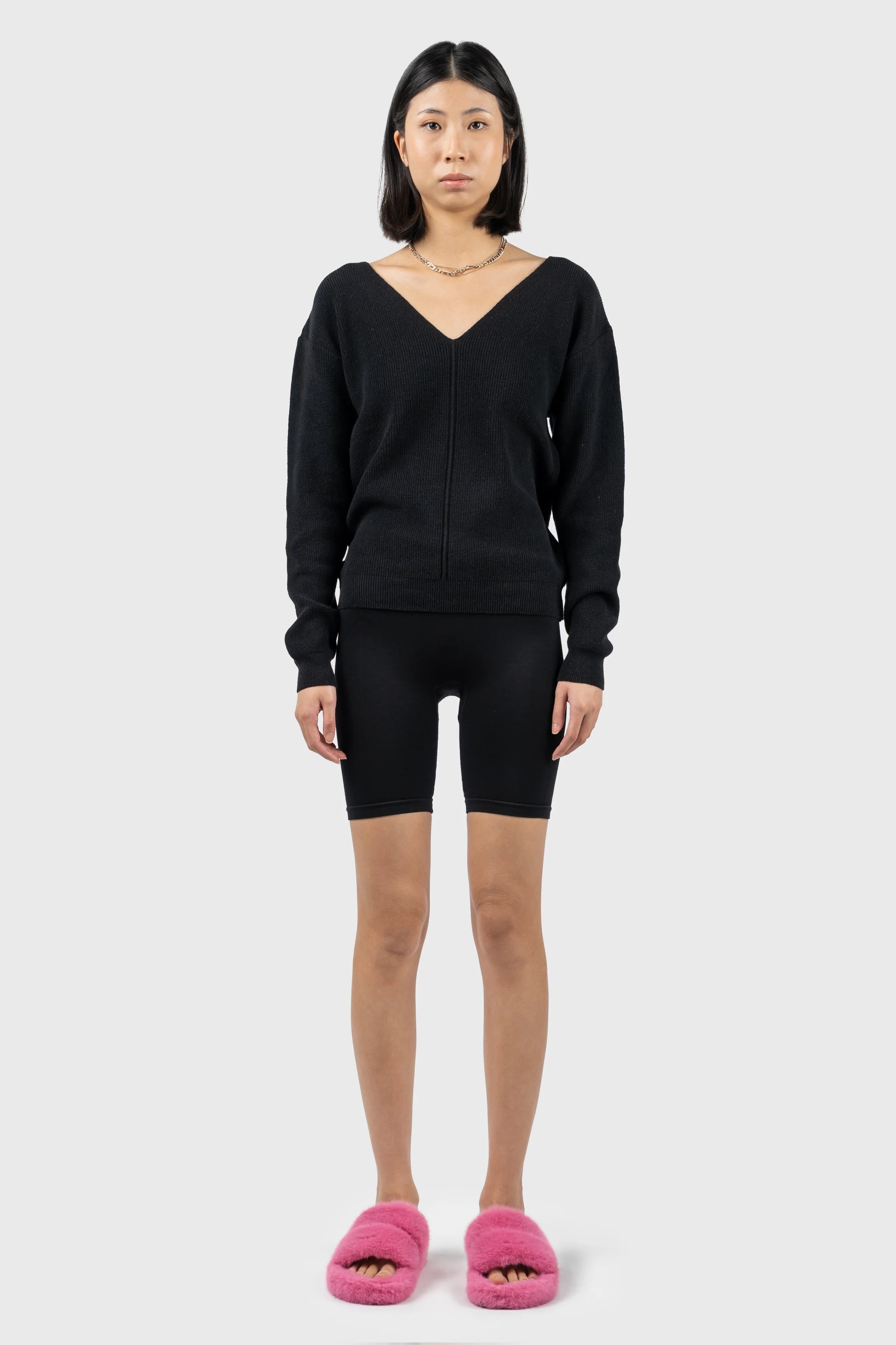 Front Seam Detail V-Neck Jumper Turtle Neck Boat Neck Asymmetrical Neck