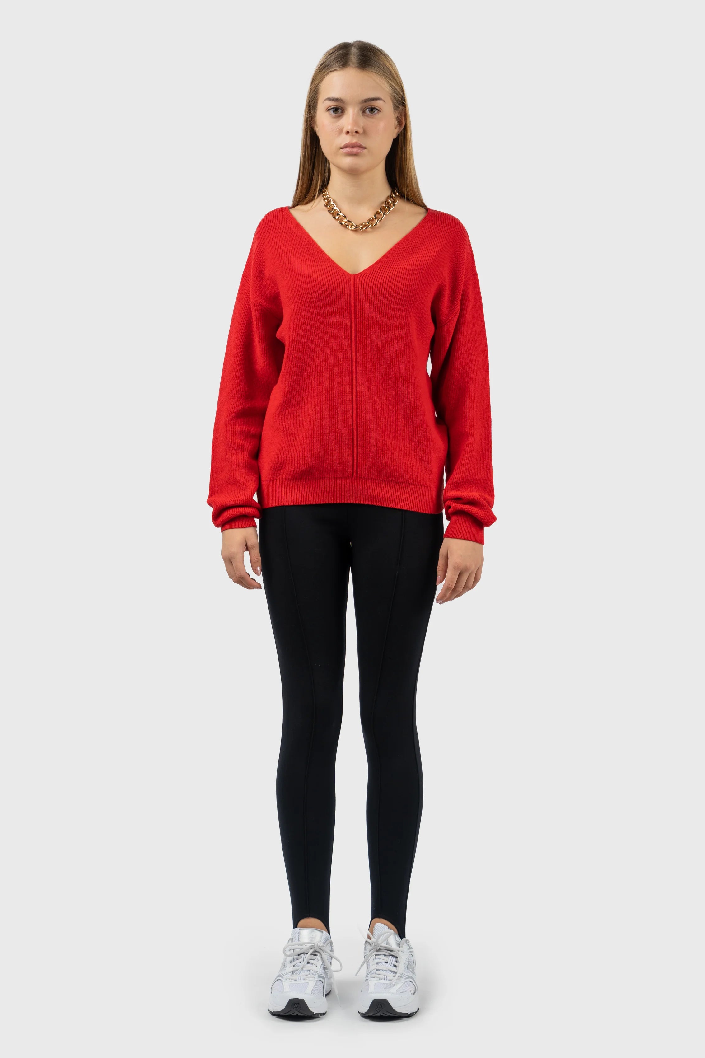 Front Seam Detail V-Neck Jumper Houndstooth Herringbone Solid