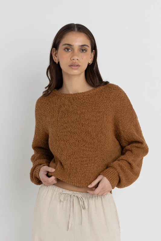 Hailey Boucle Knit Jumper Coffee Fleece Sweater Nylon Polyester