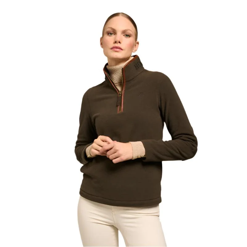 Holland Cooper Country Ladies Fleece Half Zip Jumper - Khaki Hooded Sweater Collared Sweater Shawl Collar