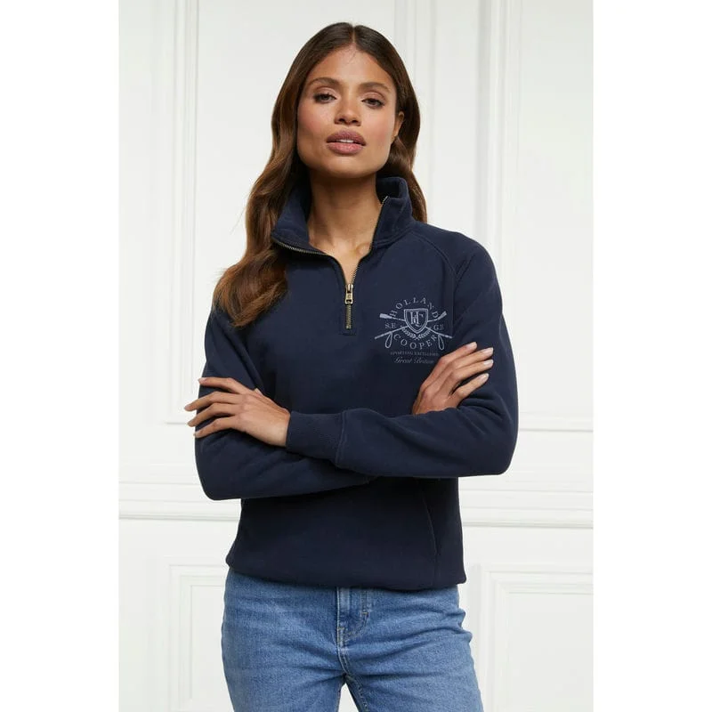 Holland Cooper Crest Zip Henley Ladies Jumper - Ink Navy Jersey Fabric Tulle Fabric Batik Fabric