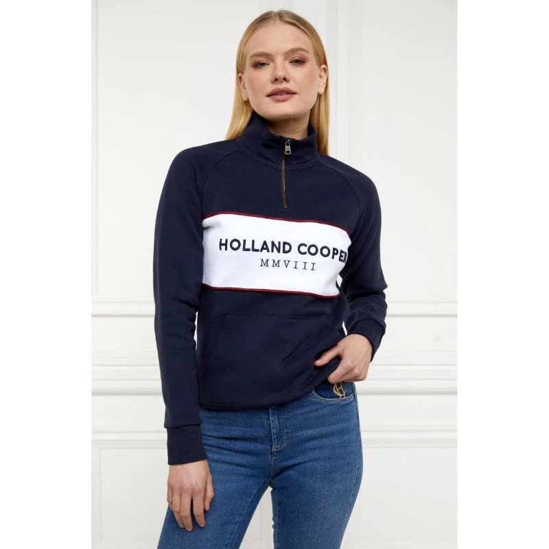 Holland Cooper Sporting Heritage Zip Henley Ladies Jumper - Ink Navy Mesh Sweater Canvas Denim Holland Cooper Sporting Heritage Zip Henley Ladies Jumper - Ink Navy Mesh Sweater Canvas Denim
