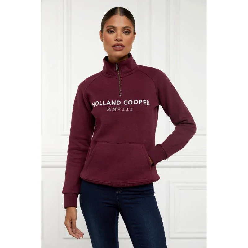 Holland Cooper Sporting Heritage Zip Henley Ladies Jumper - Merlot Open Front Closed Front Wrap Front