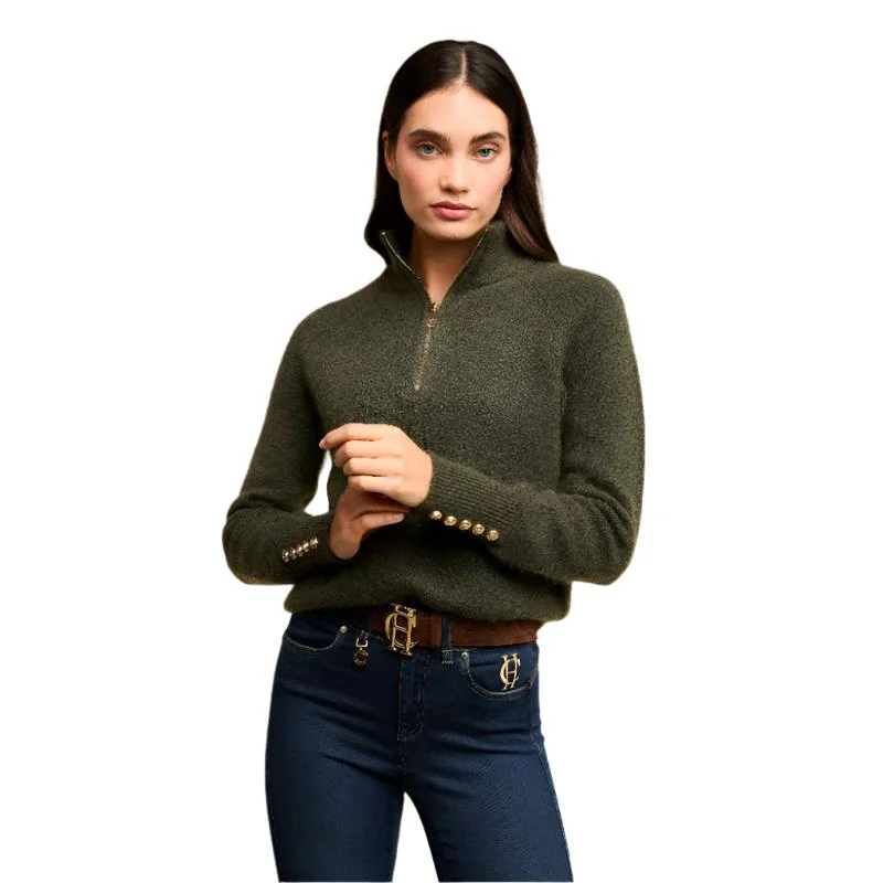 Holland Cooper Tori Half Zip Ladies Knit Alpaca Mix Jumper - Forest Green Fitted Loose Oversized Holland Cooper Tori Half Zip Ladies Knit Alpaca Mix Jumper - Forest Green Fitted Loose Oversized