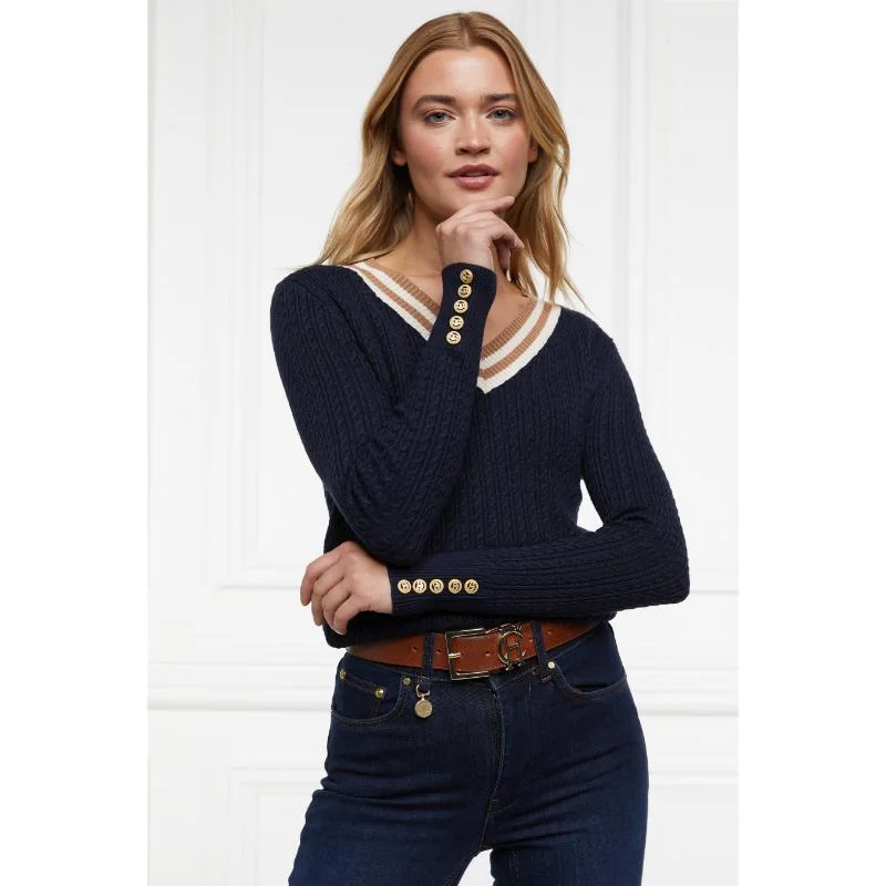 Holland Cooper Zoe Ladies Knit Jumper - Ink Navy Velvet Chenille Corduroy