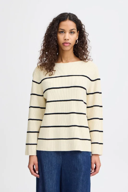 Ichi Boston Jumper-Almond Milk Black-20121505 Fitted Slim Tailored