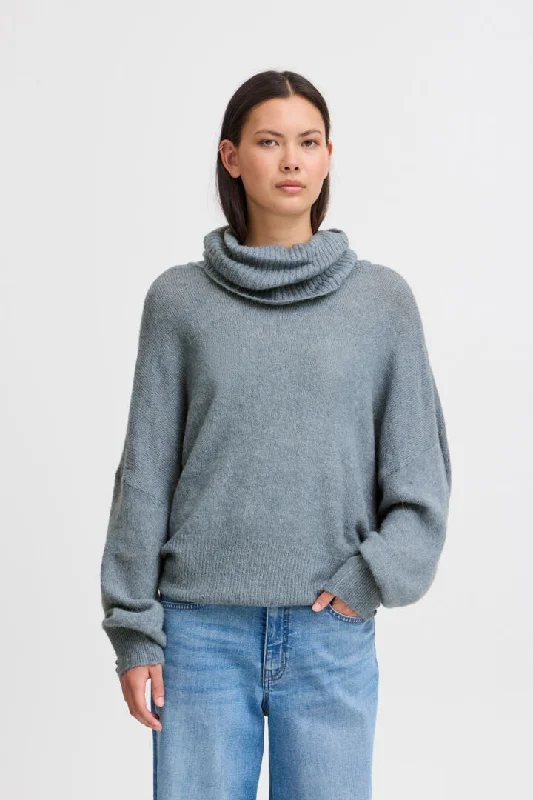 Ichi Kamara Roll Neck Jumper-Blue Mirage-20121996 Zippered Buttoned Snapped