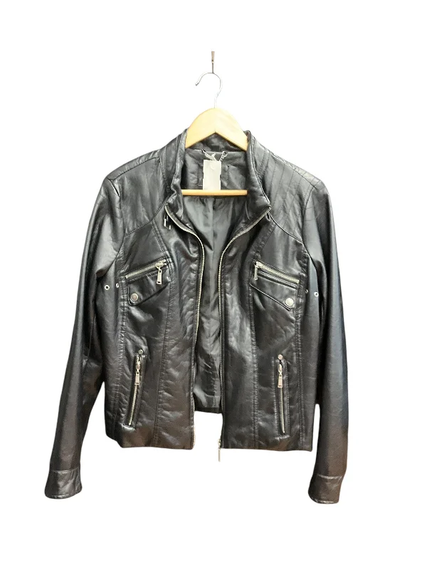 Jacket Moto Leather By Jou Jou In Black, Size: Xl Denim Fabric Leather Fabric Suede Fabric