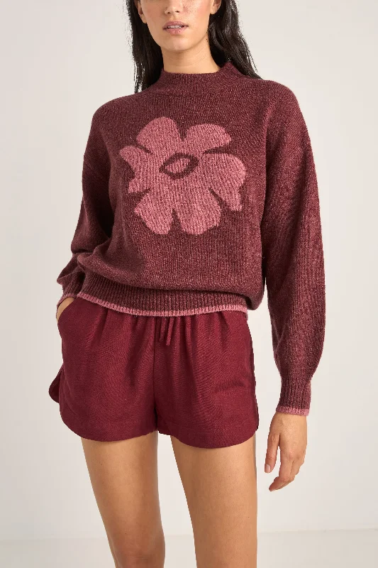 Juliet Floral Jumper Burgundy Print Jacquard Patchwork