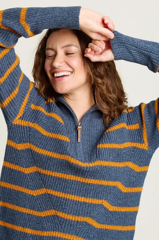 Knitted Stripe Quarter Zip Jumper Bright Pastel Dark
