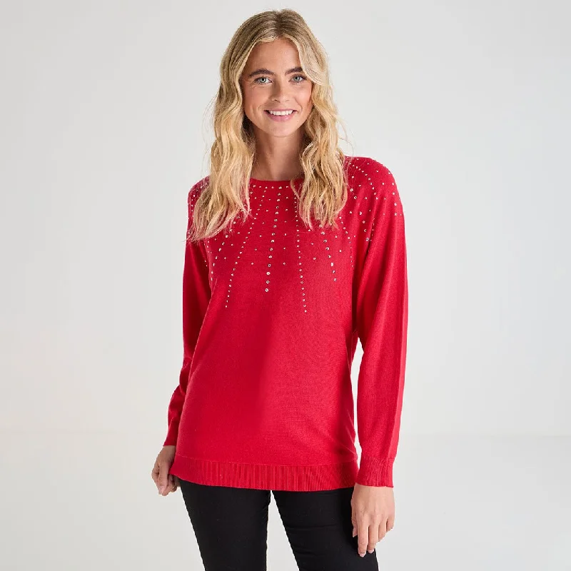 Ladies Beaded Batwing Jumper Layered Multi-layer Single Layer