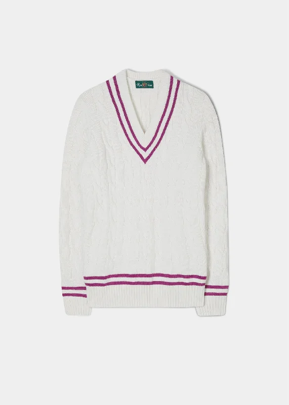 Heather Ladies Cable Knit Cricket Jumper In Ecru Terry Terry Cloth Terry Knit
