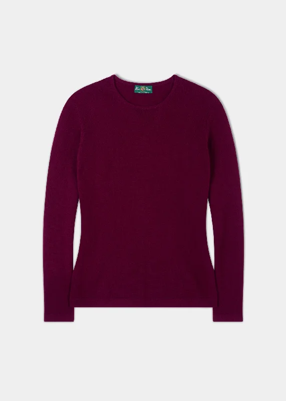 Zoe Ladies Cashmere Crew Neck Jumper In Bordeaux Fitted Slim Tailored
