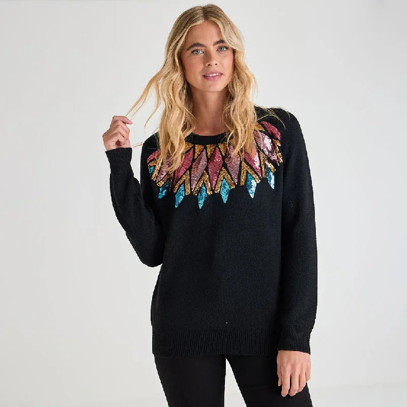 Ladies Diamond Fairisle Xmas Jumper High Neck Crew Neck V-Neck