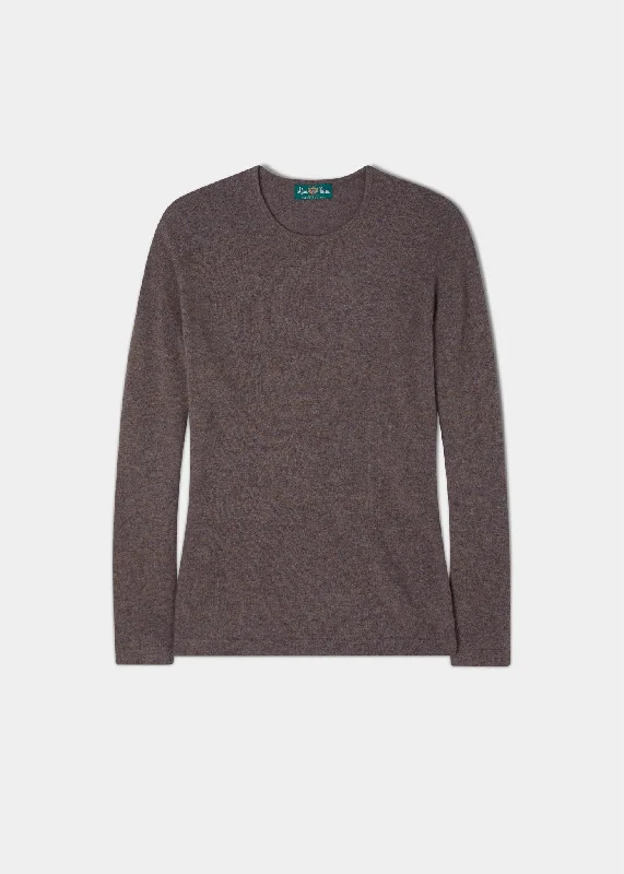 Harriet Ladies Geelong Lambswool Crew Neck Jumper In Teak Fleece Fabric Down Fabric Feather Fabric