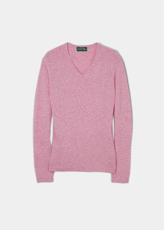 Georgina Ladies Geelong Lambswool Vee Neck Jumper In Flamingo Ribbed Striped Patterned Georgina Ladies Geelong Lambswool Vee Neck Jumper In Flamingo Ribbed Striped Patterned