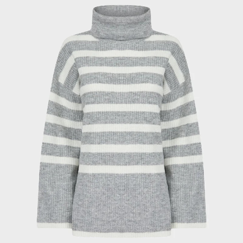 Ladies Grey Stripe Roll Neck Jumper Chenille Fabric Brocade Fabric Lace Fabric