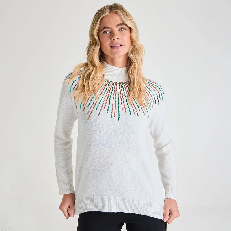 Ladies Lines Fairisle Xmas Jumper Sequined Glittery Shiny