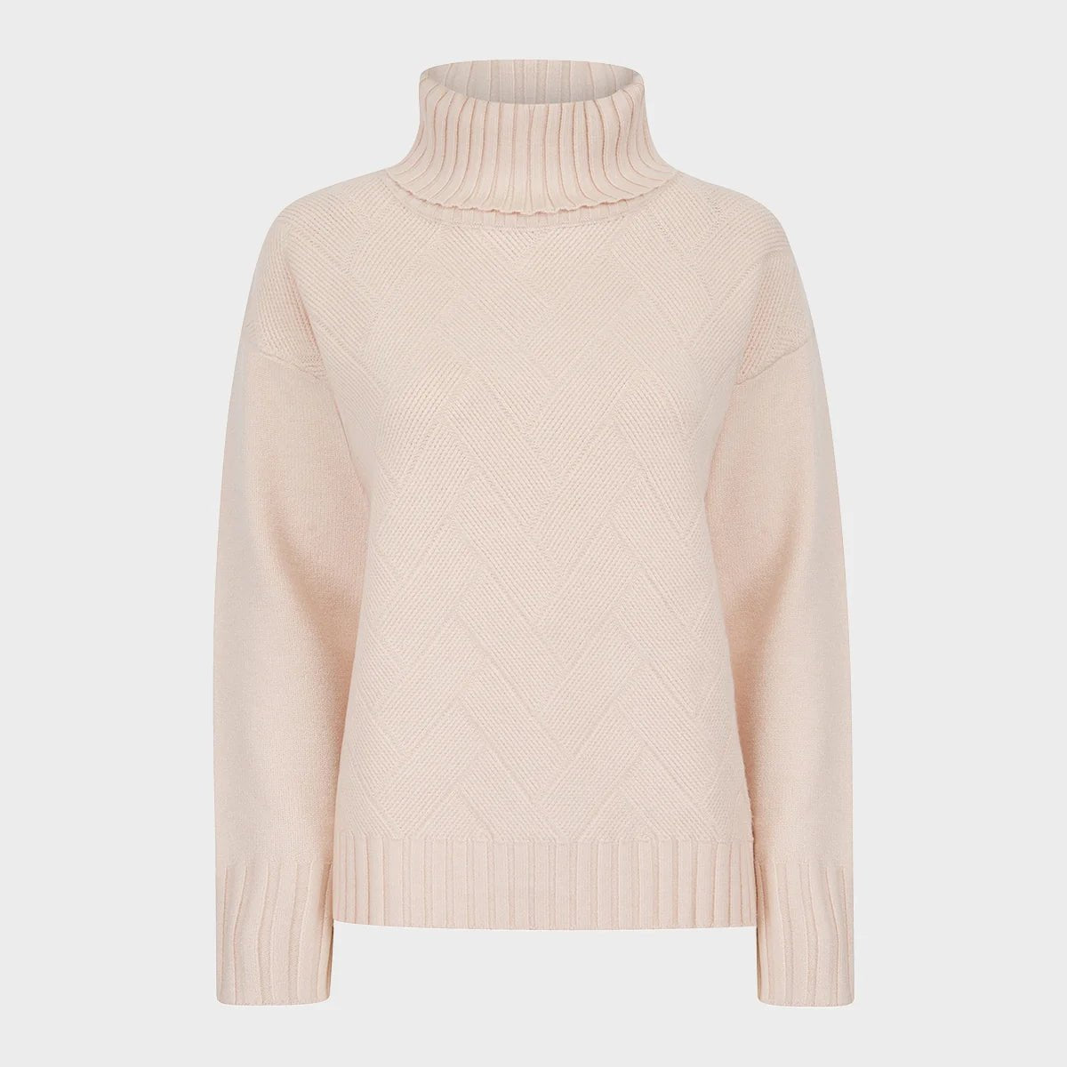 Ladies Roll Neck Jumper Houndstooth Herringbone Solid