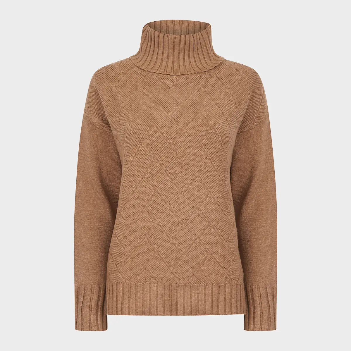 Ladies Roll Neck Jumper Solid Print Embellished