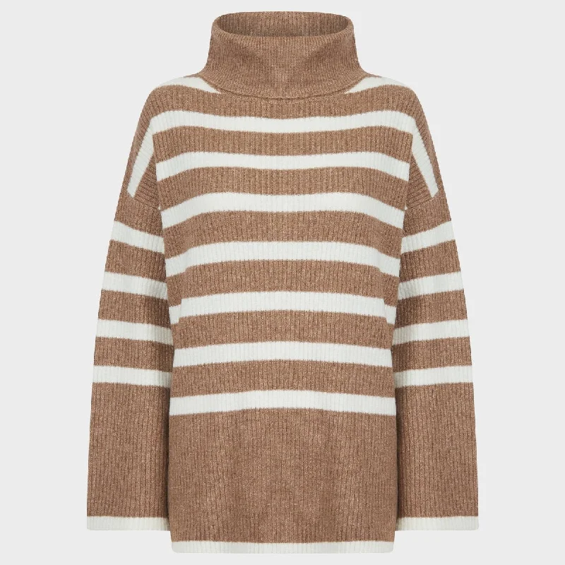 Ladies Woodsmoke Stripe Roll Neck Jumper Cable Knit Ribbed Knit Lace Knit
